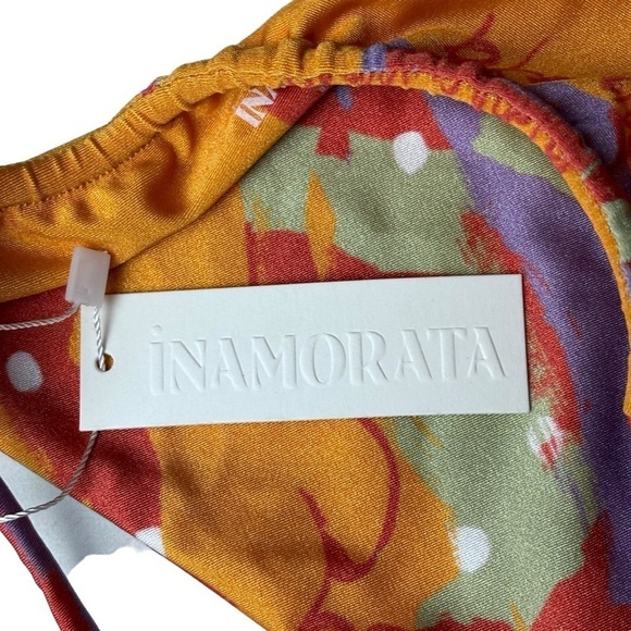 INAMORATA LAS OLAS BOTTOM TIE SIDE RUCHED INKED SAFFRON BIKINI BOTTOMS - Picture 6 of 10